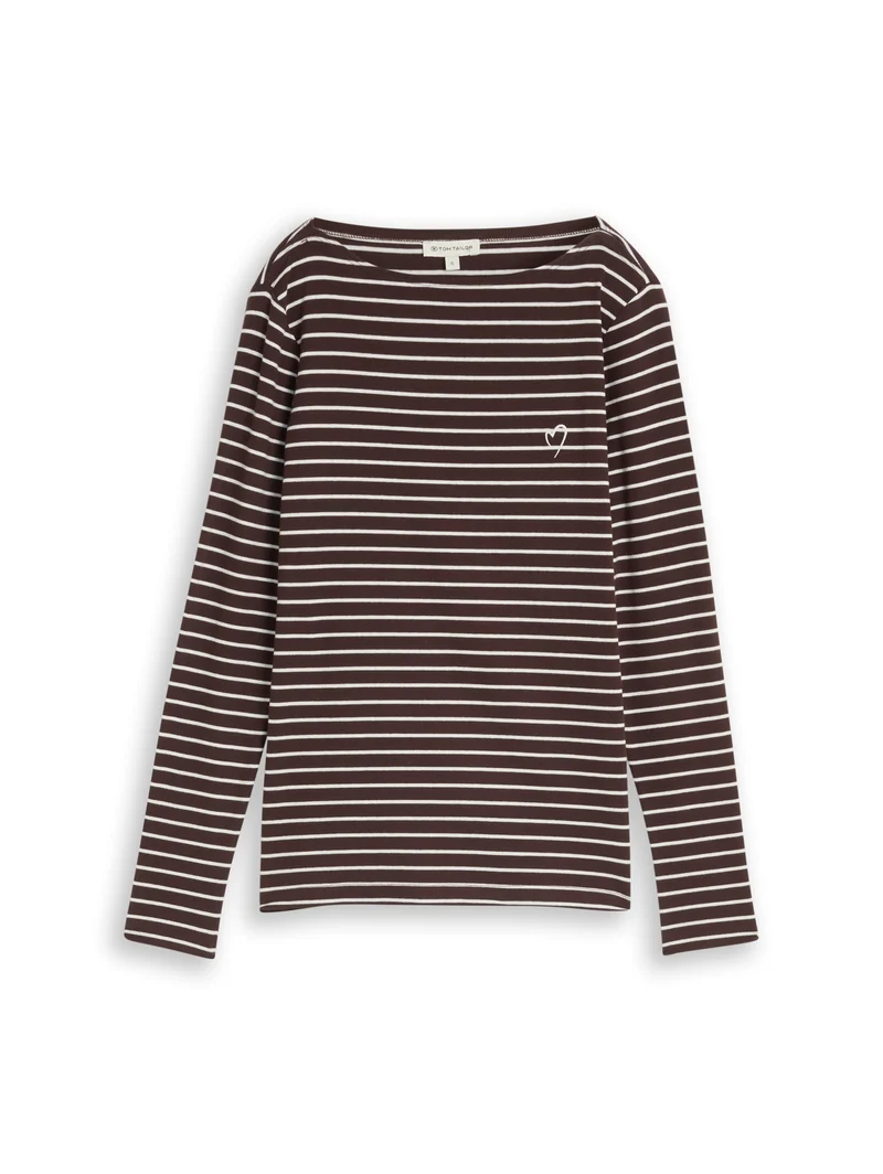 T-Shirt striped boatneck, brown white stripe