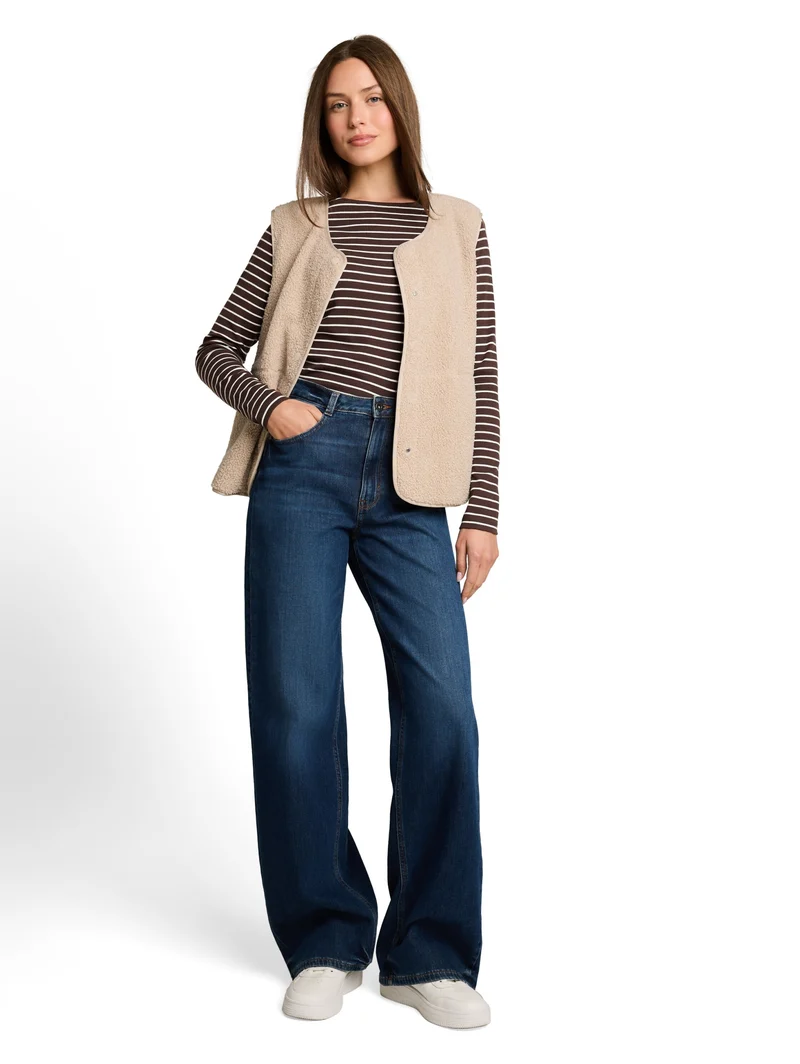 T-Shirt striped boatneck, brown white stripe