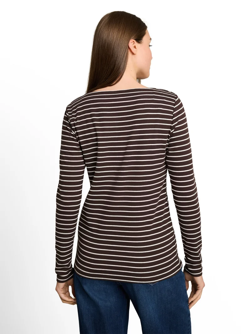T-Shirt striped boatneck, brown white stripe