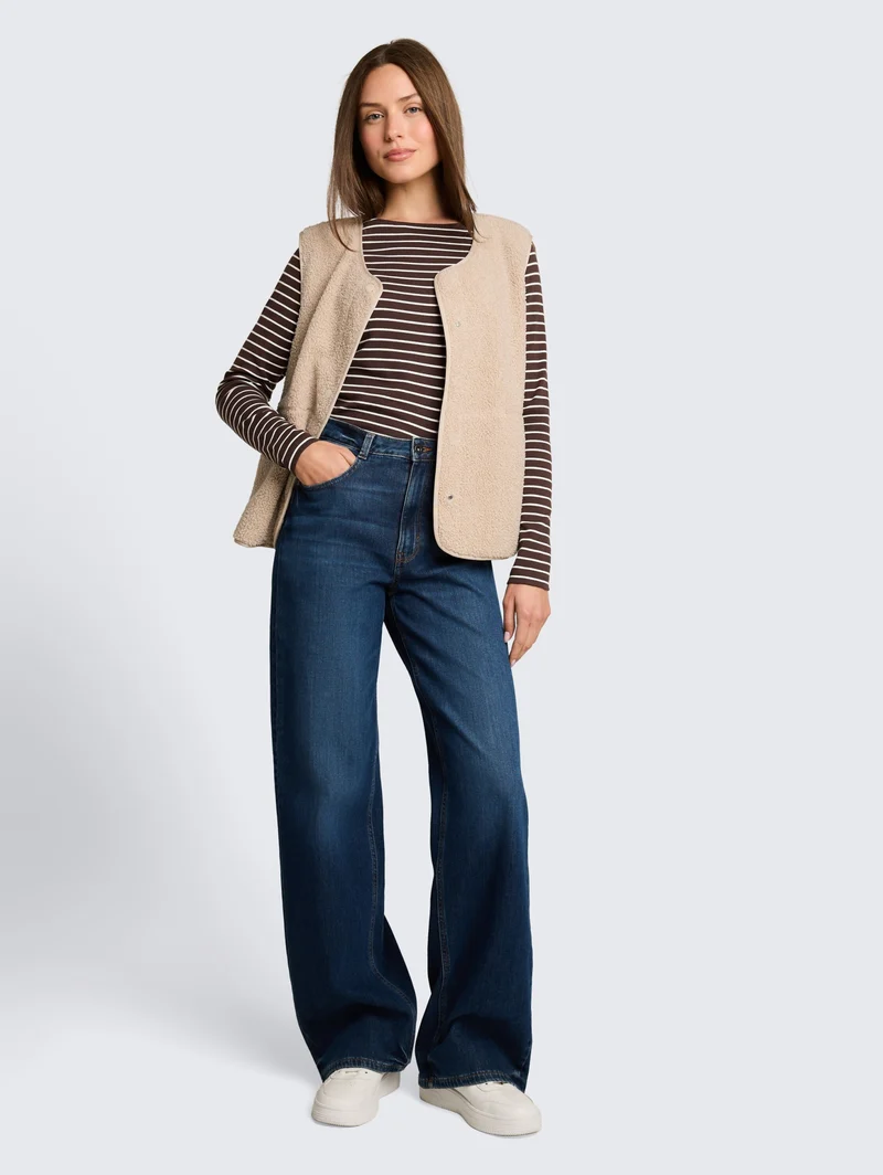 T-Shirt striped boatneck, brown white stripe