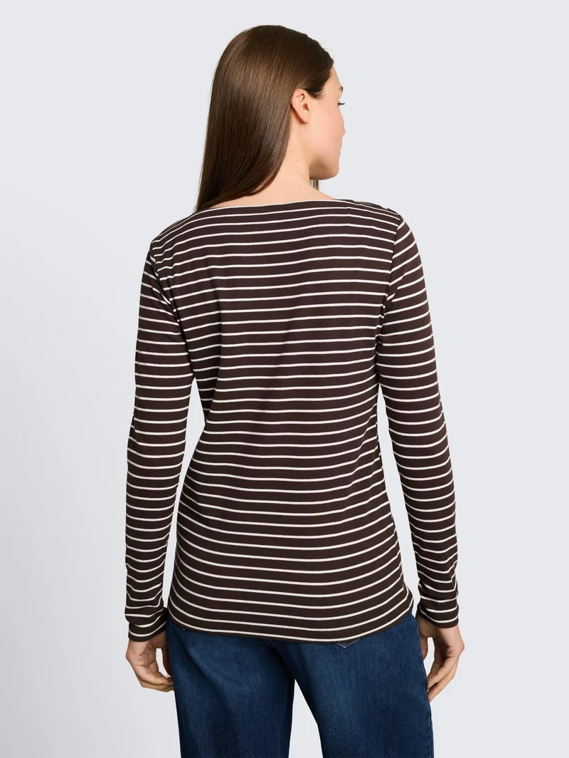 T-Shirt striped boatneck, brown white stripe