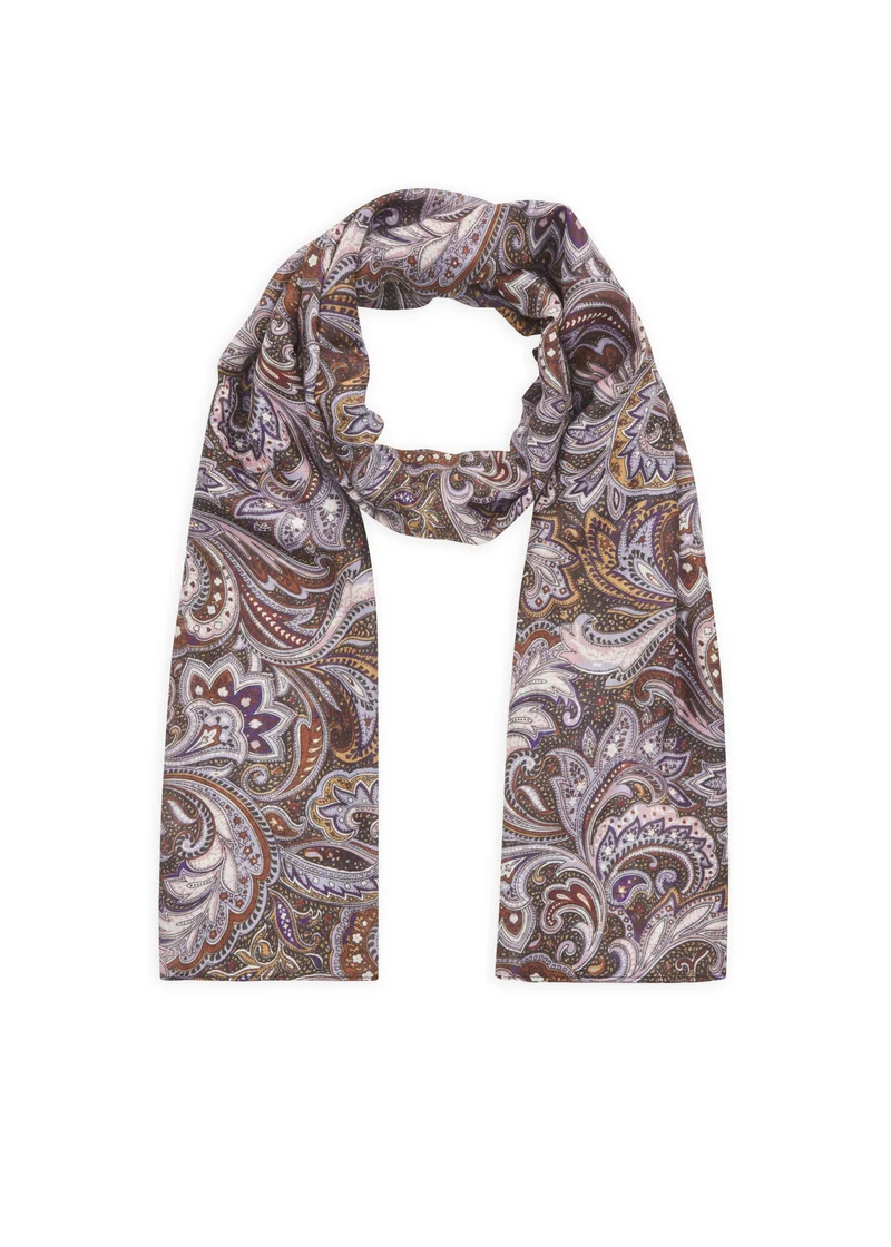 PRINTED SCARF RECYCLED POLYESTER PAISLEY lila-55X180CM, lila