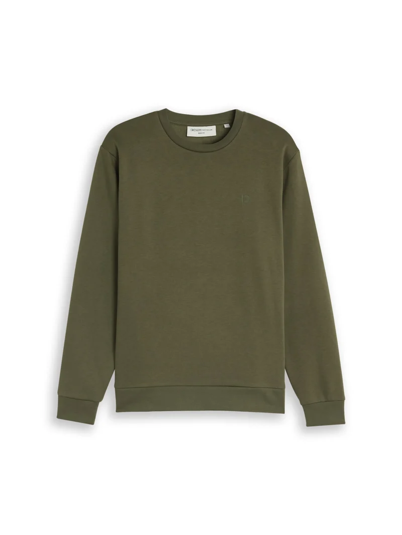 solid crew neck sweatshirt, urban olive green