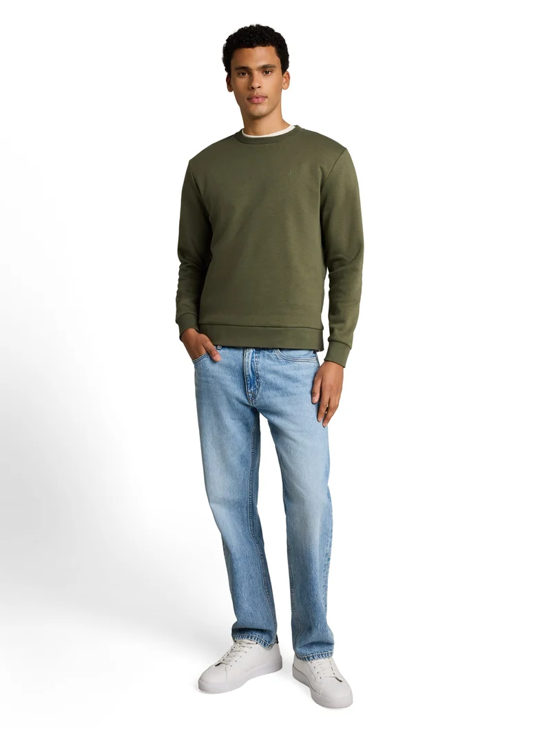 solid crew neck sweatshirt, urban olive green