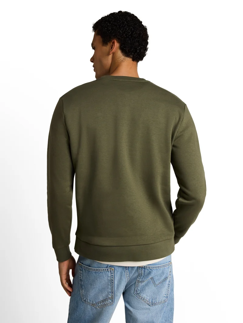 solid crew neck sweatshirt, urban olive green