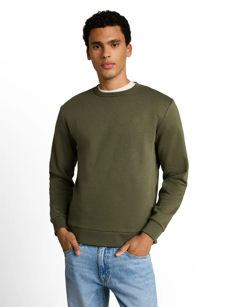 solid crew neck sweatshirt, urban olive green