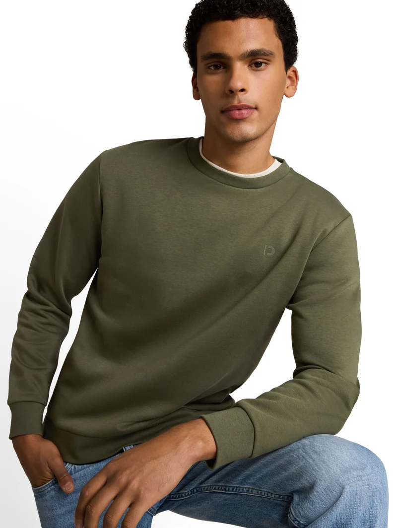 solid crew neck sweatshirt, urban olive green