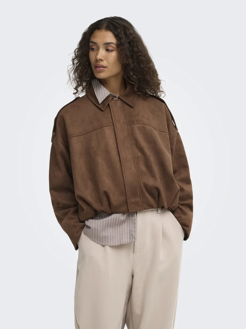 ONLMOON-STINA FAUX SUEDE BOMBER PNT, Soft Silt
