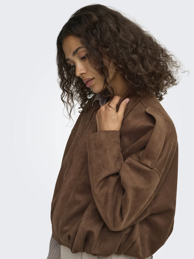ONLMOON-STINA FAUX SUEDE BOMBER PNT, Soft Silt