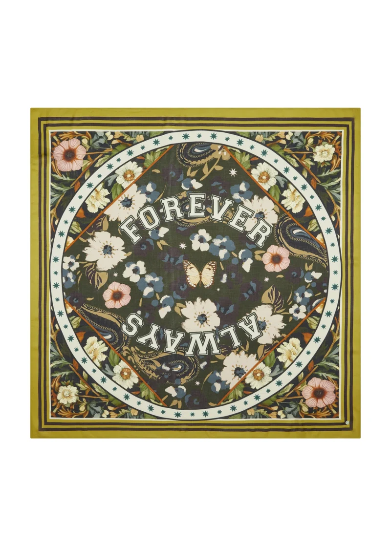 PRINTED SQUARE AUTUMN FLOWERS FOREVER YOURS grün-110X110CM, grün
