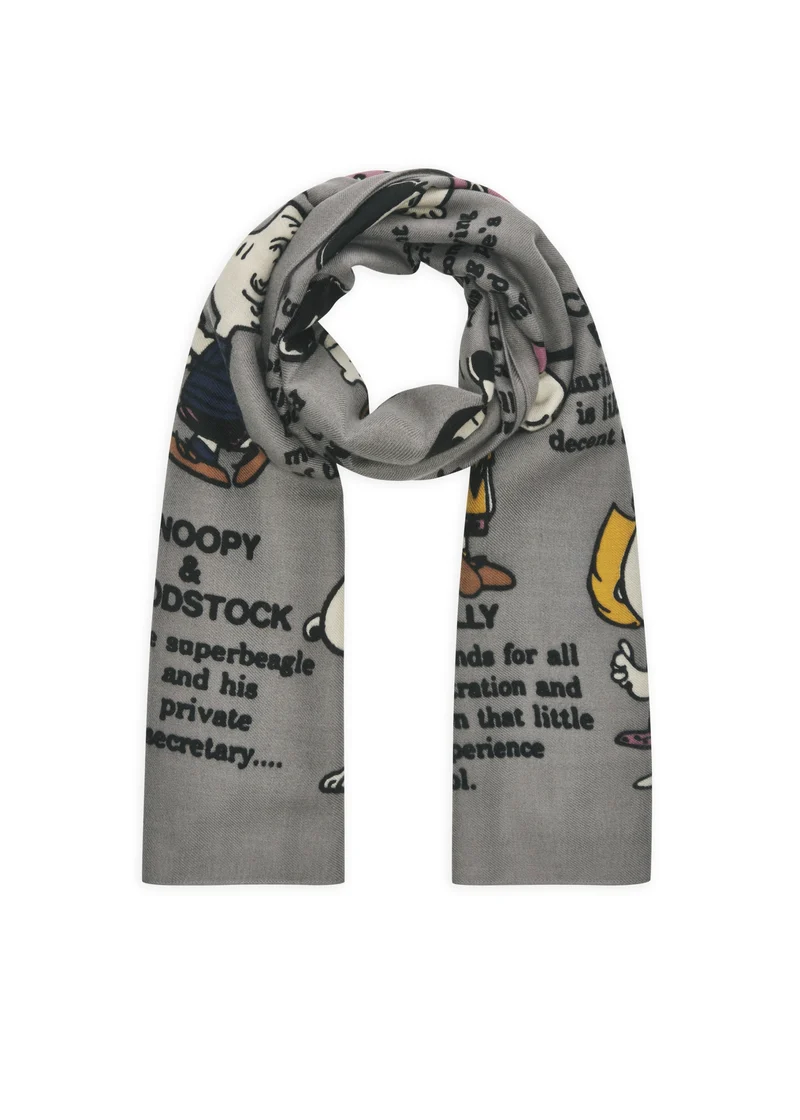 PRINTED SCARF POLYESTER TWILL PEANUTS CHARACTERS grau-70X180CM, grau