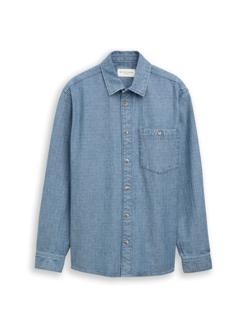 comfort checked denim shirt, mid blue denim check