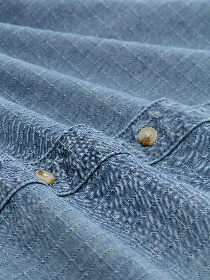 comfort checked denim shirt, mid blue denim check