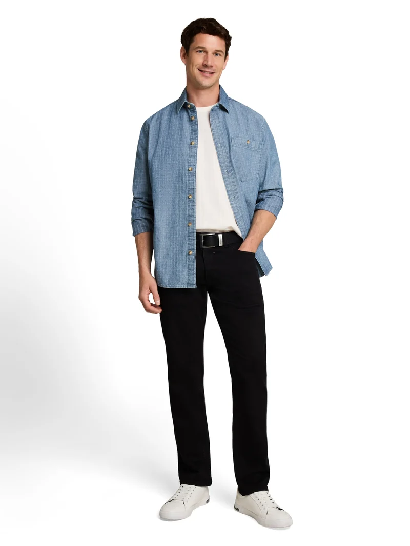 comfort checked denim shirt, mid blue denim check