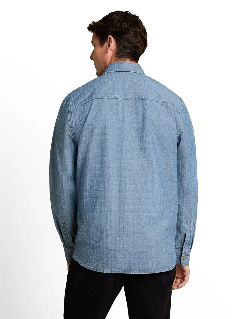 comfort checked denim shirt, mid blue denim check