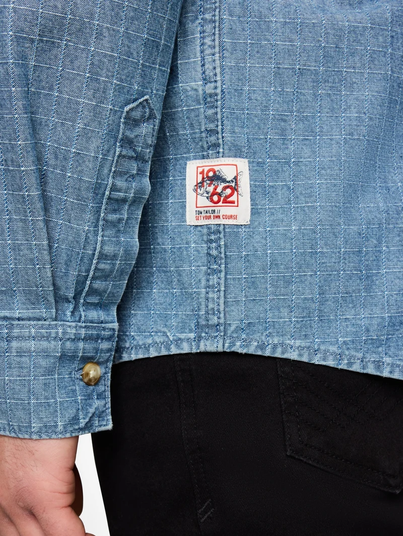 comfort checked denim shirt, mid blue denim check