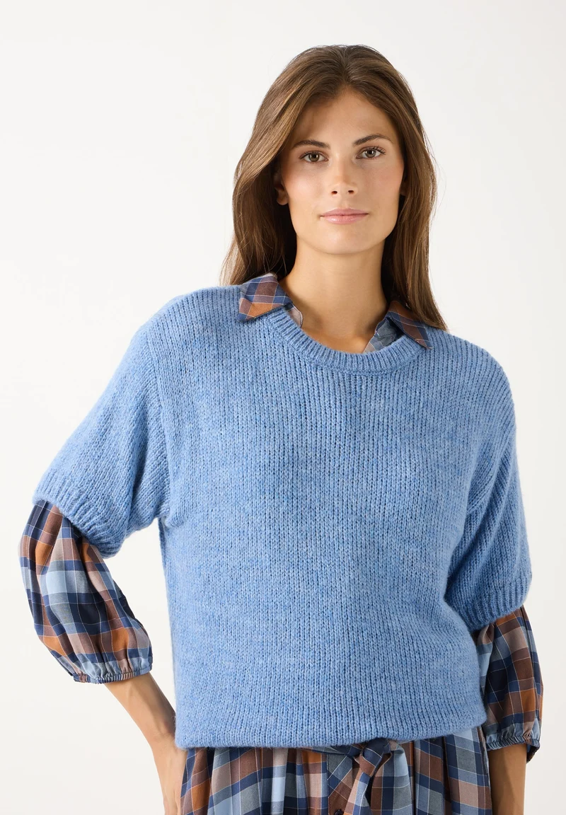 Cape-Pullover, 3/4 Sleeve, autumn blue