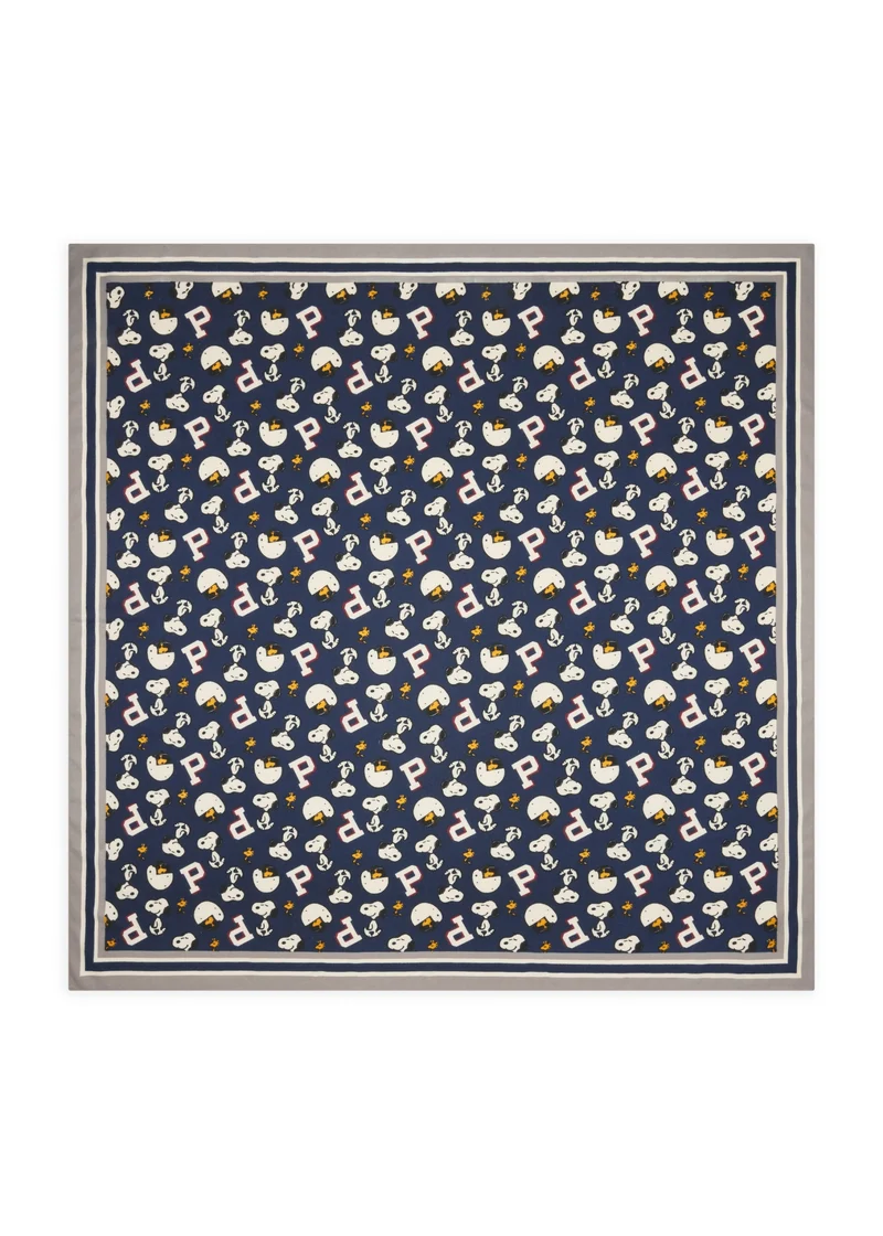 PRINTED SQUARE POLYESTER TWILL SNOOPY WOODSTOCK blau-120X120CM, blau