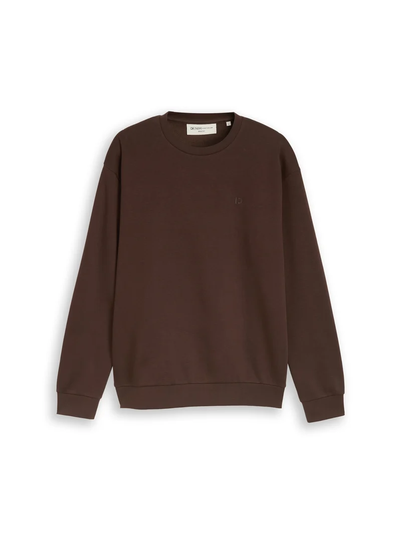 solid crew neck sweatshirt, cool dark brown