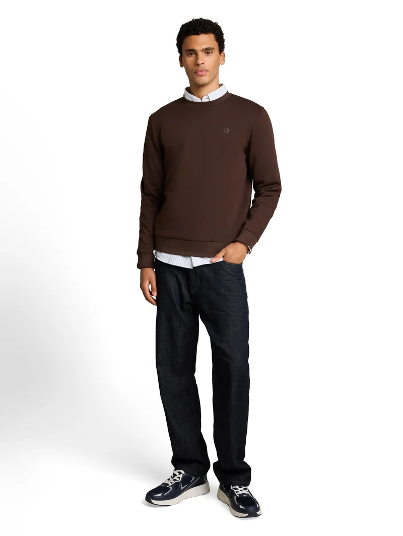 solid crew neck sweatshirt, cool dark brown