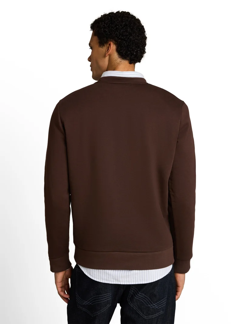 solid crew neck sweatshirt, cool dark brown