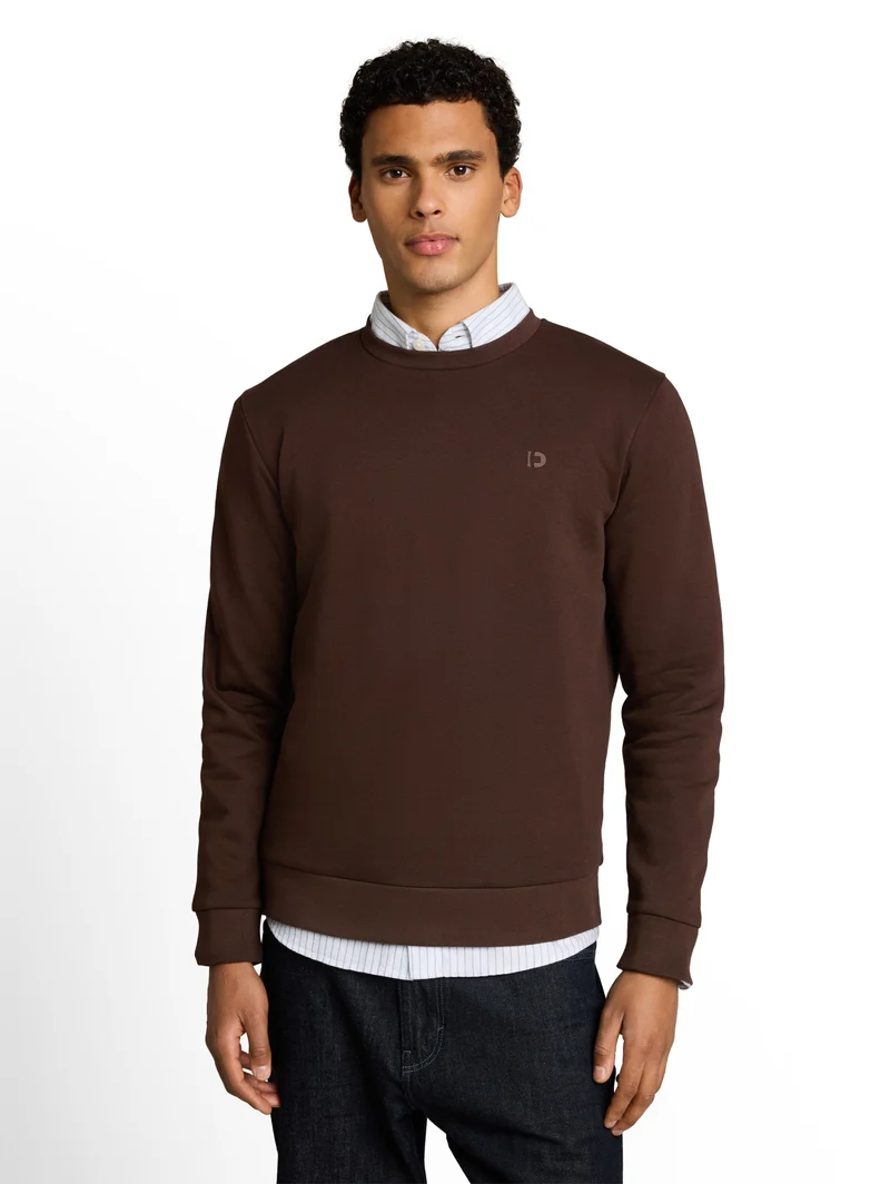solid crew neck sweatshirt, cool dark brown