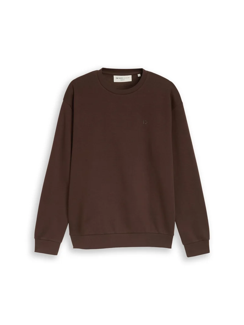 solid crew neck sweatshirt, cool dark brown