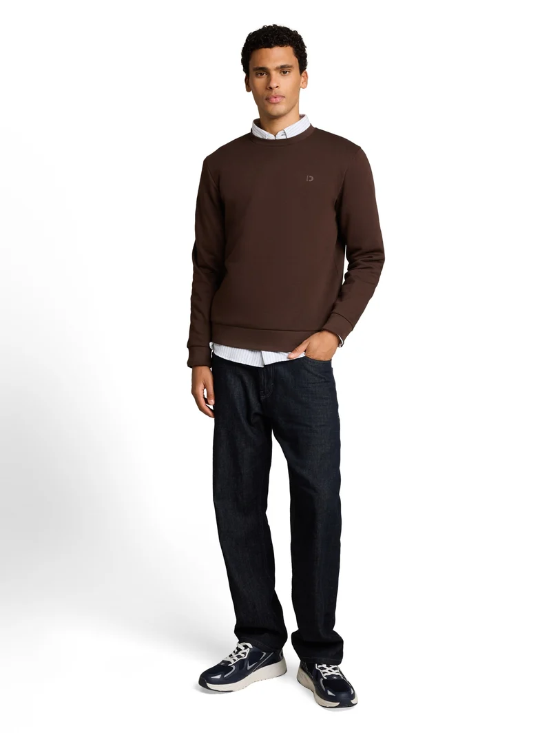 solid crew neck sweatshirt, cool dark brown