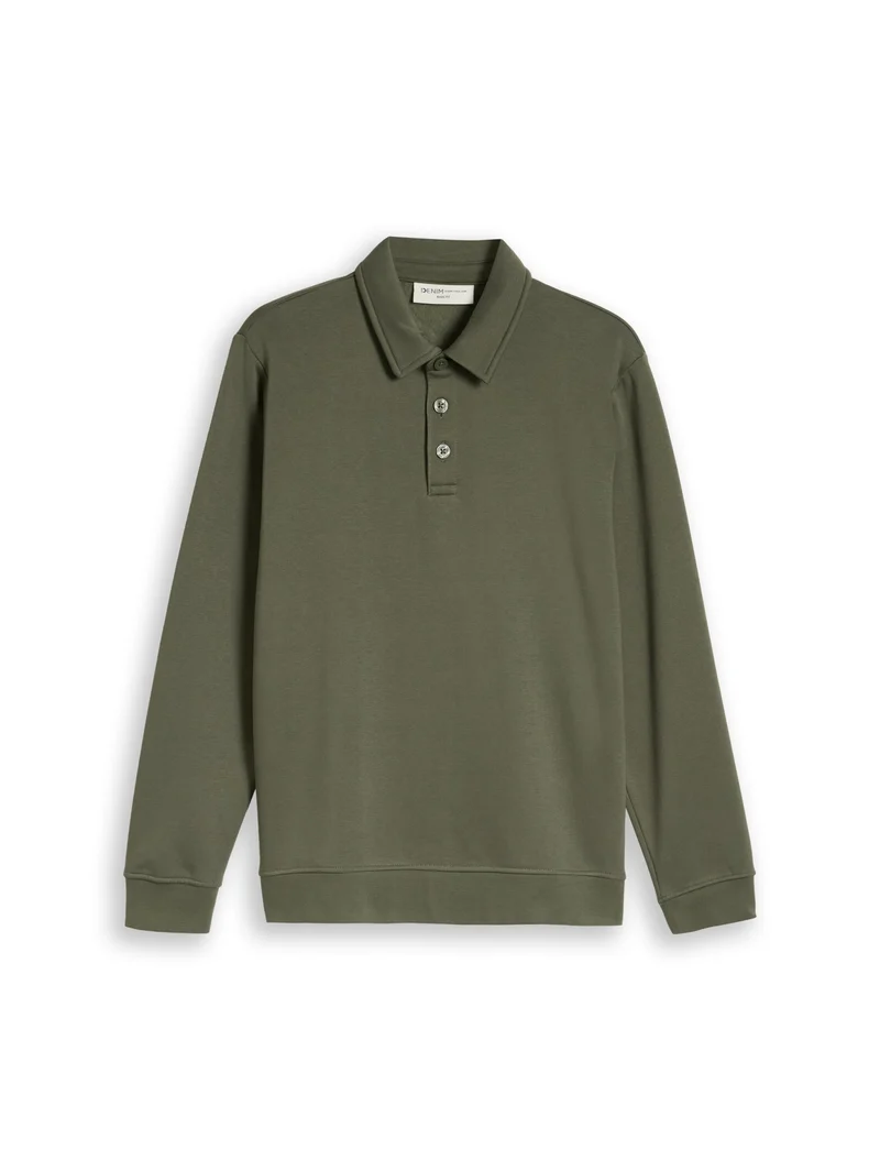 buttoned polo collar sweatshir, urban olive green