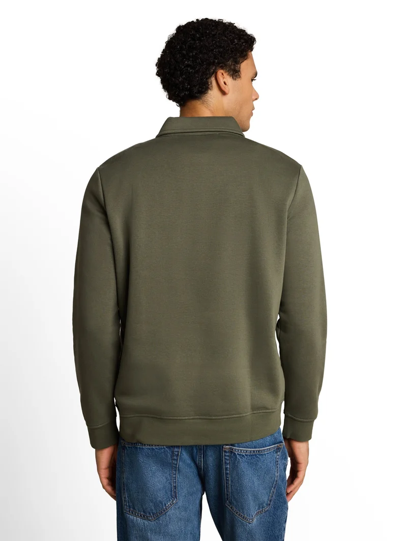 buttoned polo collar sweatshir, urban olive green