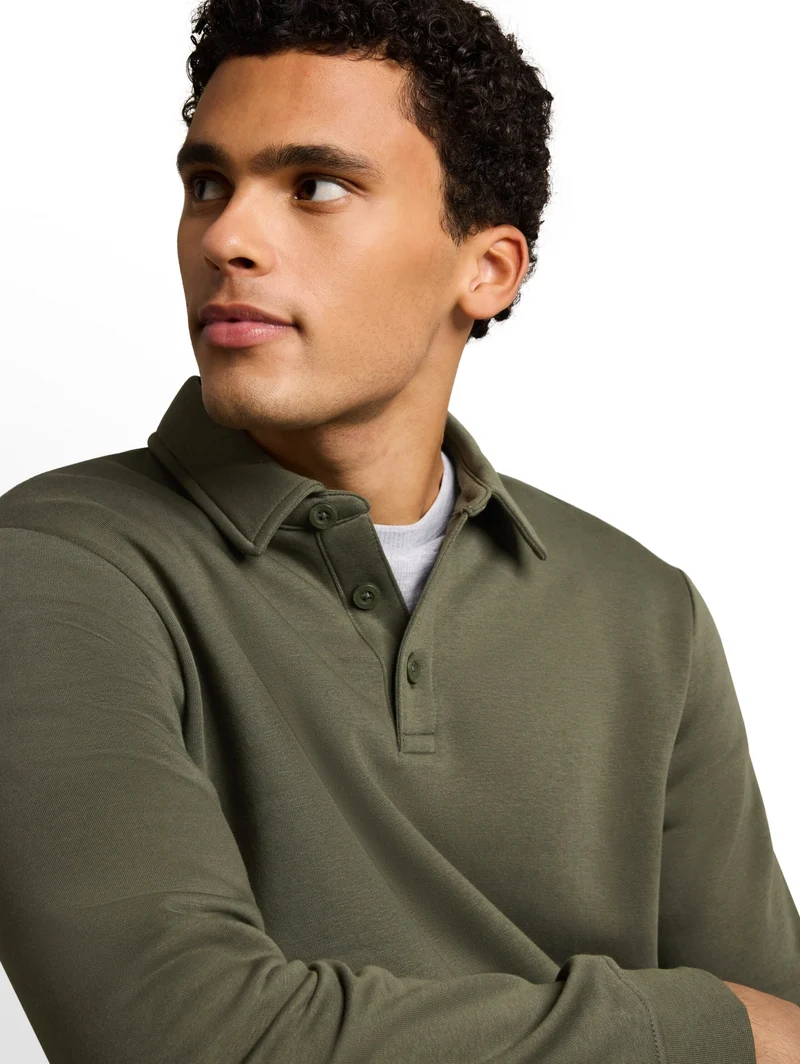 buttoned polo collar sweatshir, urban olive green