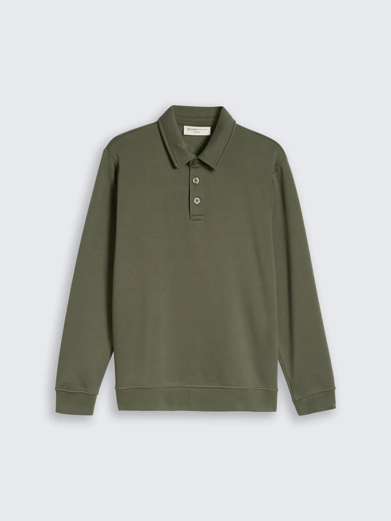buttoned polo collar sweatshir, urban olive green
