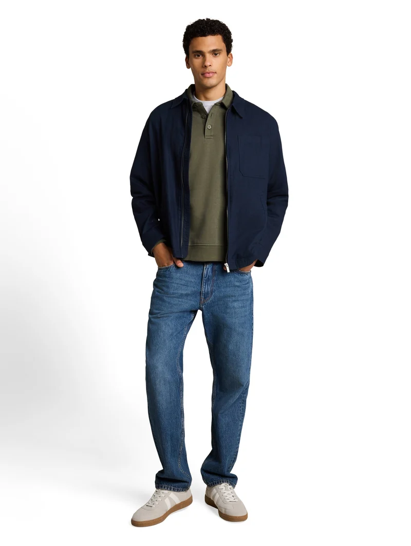 buttoned polo collar sweatshir, urban olive green