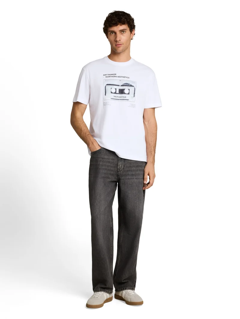 relaxed applicated print t-shi, White