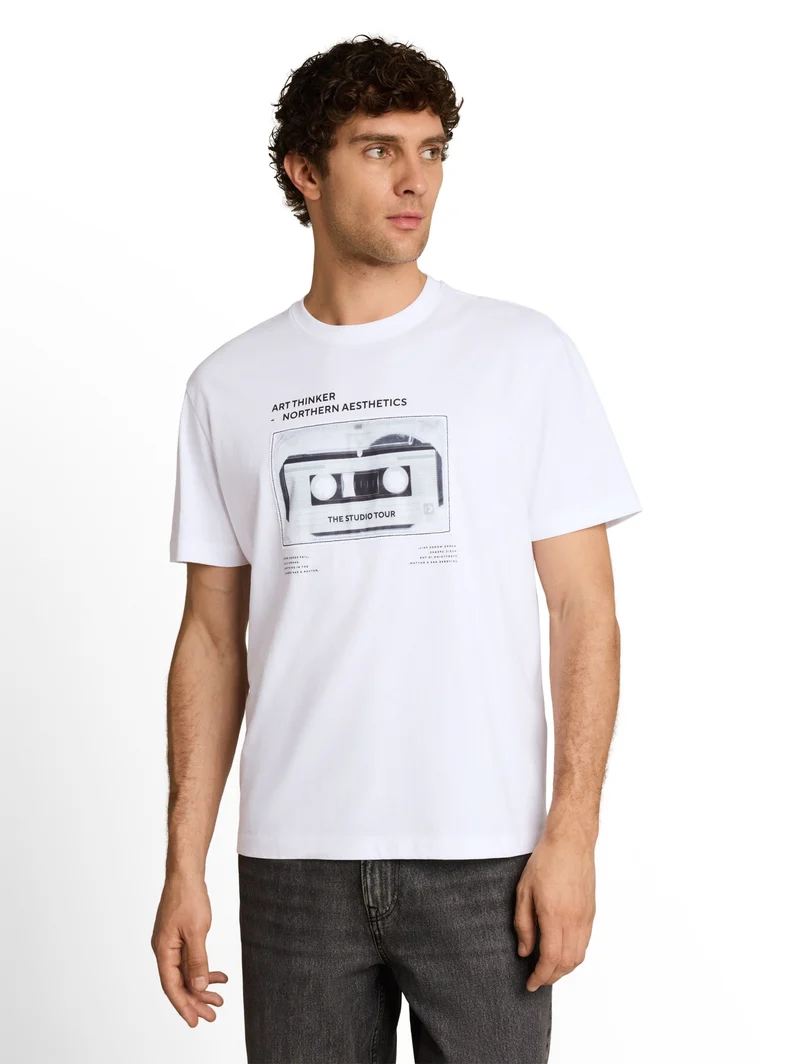 relaxed applicated print t-shi, White