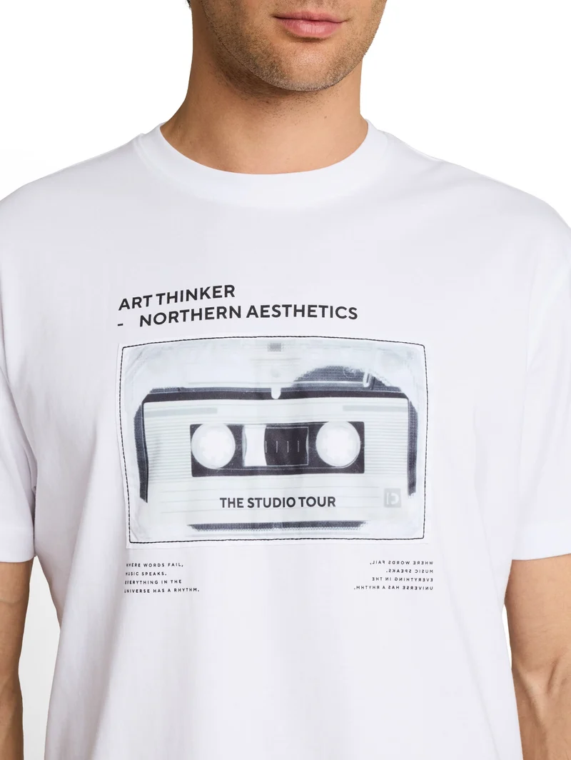 relaxed applicated print t-shi, White