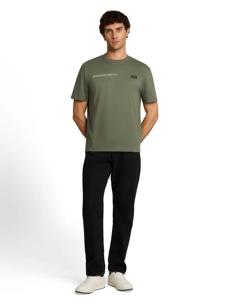 relaxed applicated print t-shi, urban olive green