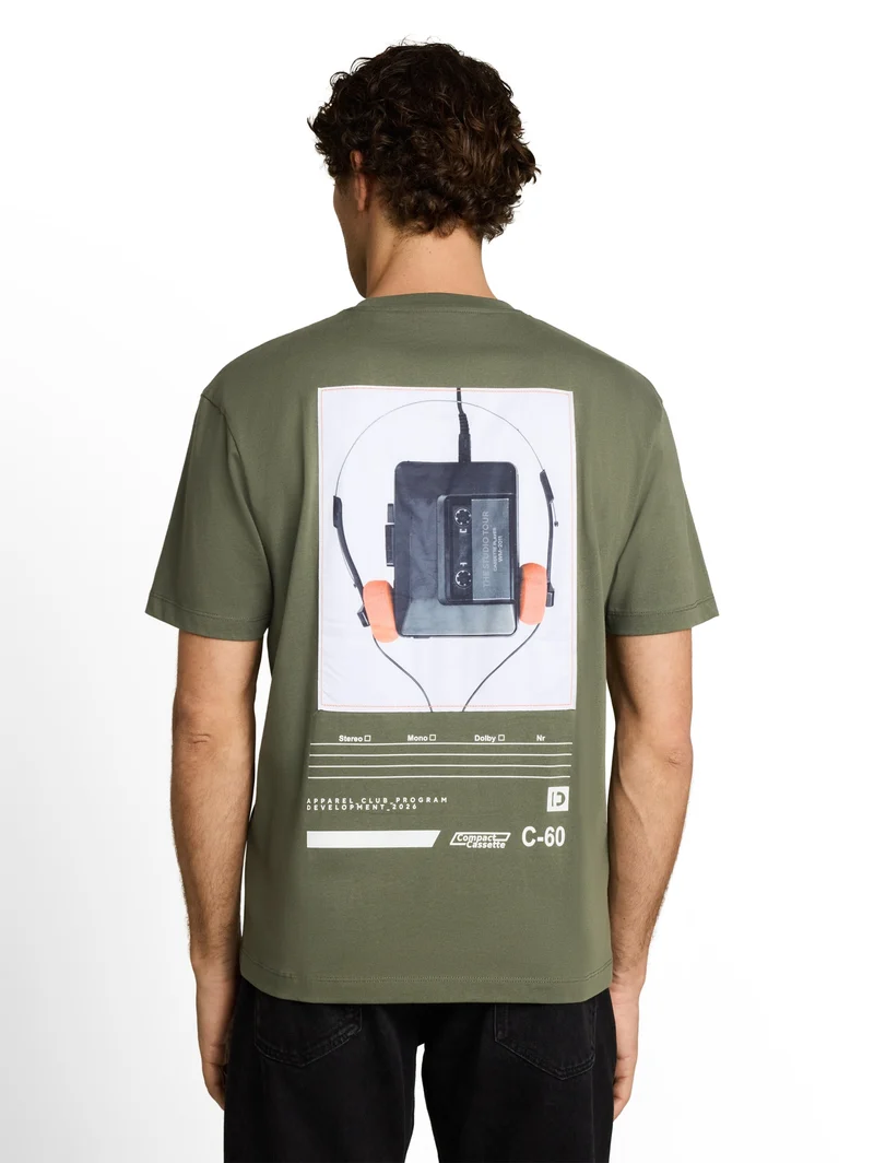 relaxed applicated print t-shi, urban olive green