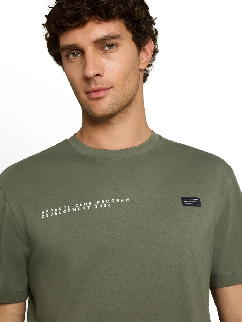 relaxed applicated print t-shi, urban olive green