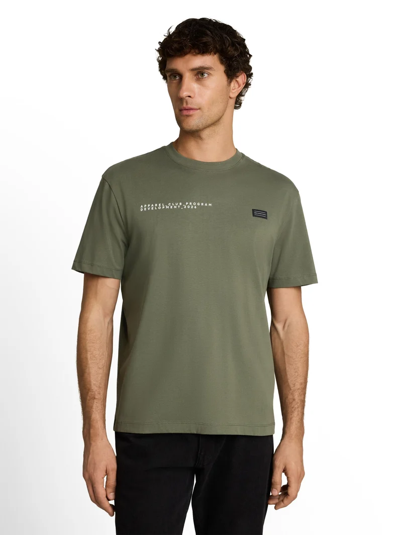 relaxed applicated print t-shi, urban olive green