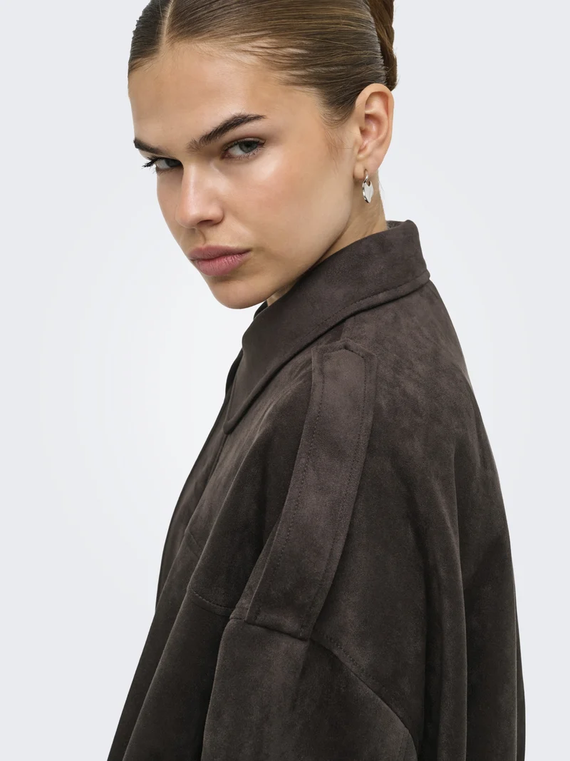 ONLMOON-STINA FAUX SUEDE BOMBER PNT, Chocolate Torte