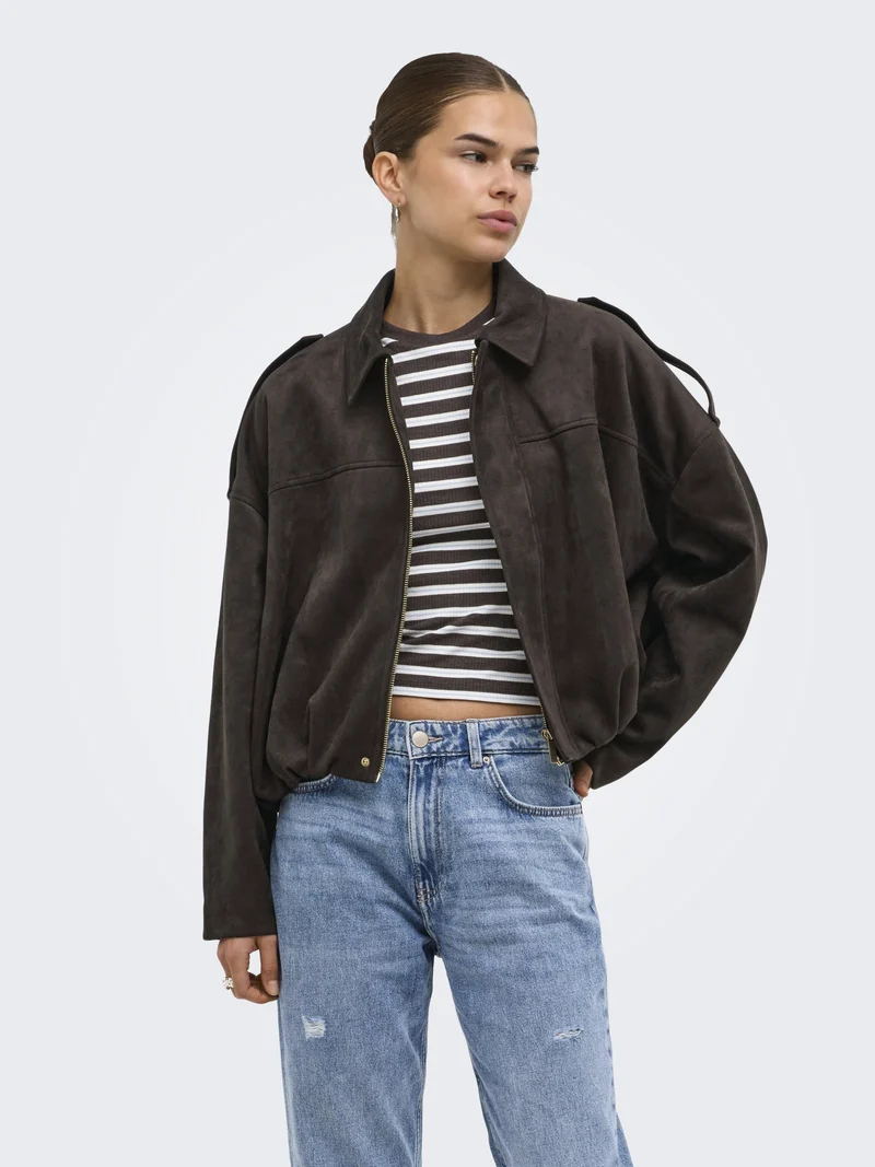 ONLMOON-STINA FAUX SUEDE BOMBER PNT, Chocolate Torte