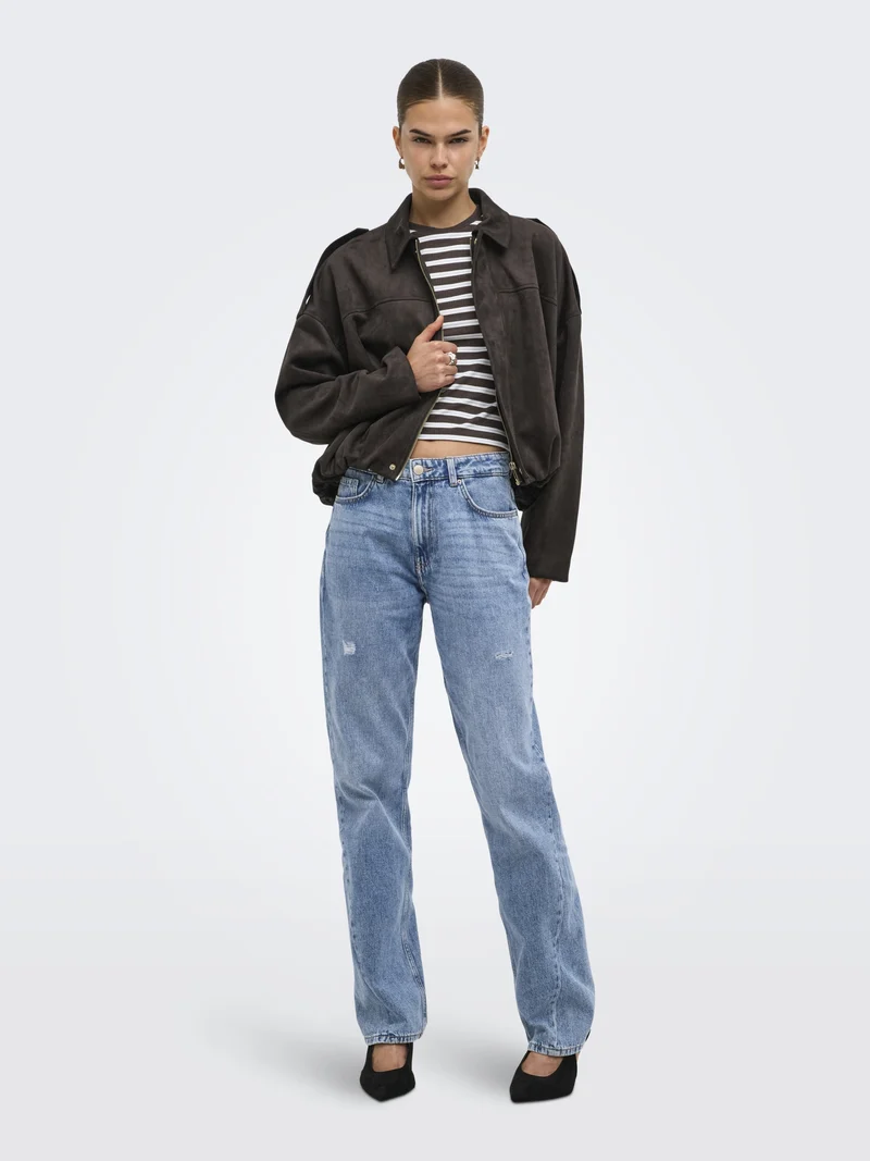 ONLMOON-STINA FAUX SUEDE BOMBER PNT, Chocolate Torte