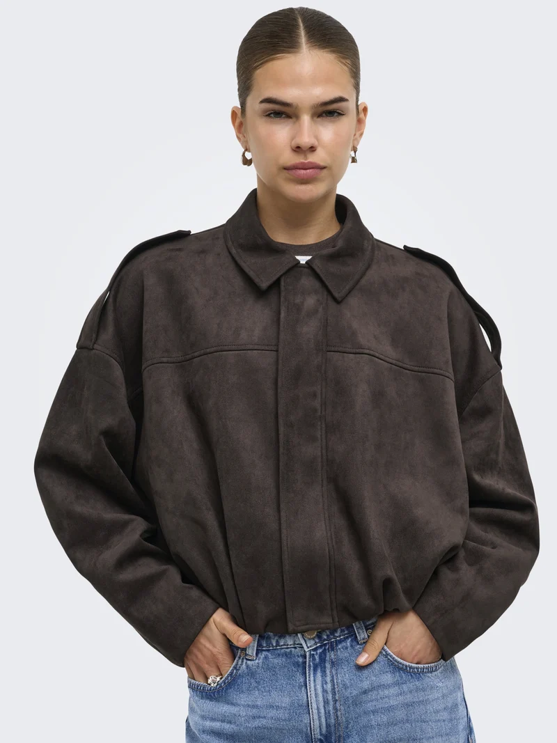 ONLMOON-STINA FAUX SUEDE BOMBER PNT, Chocolate Torte