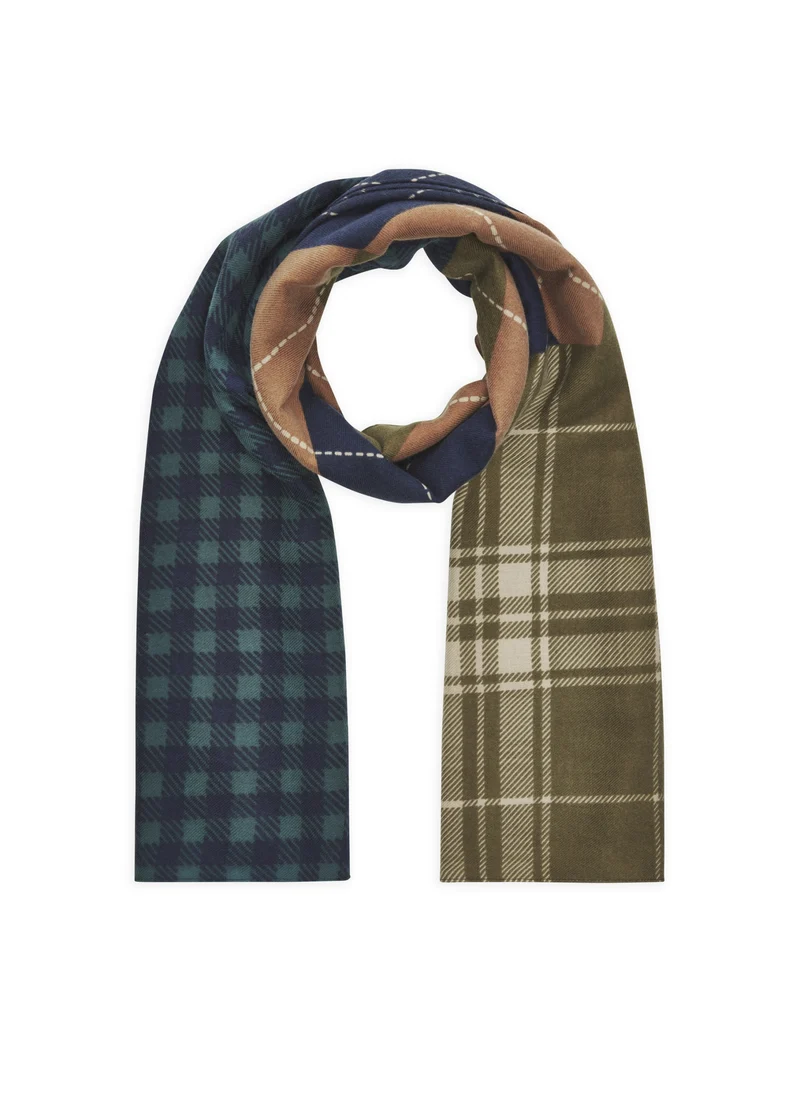 PRINTED SCARF POLYESTER CHECK MIX blau-70X180CM, blau