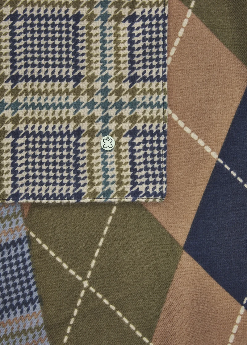 PRINTED SCARF POLYESTER CHECK MIX blau-70X180CM, blau