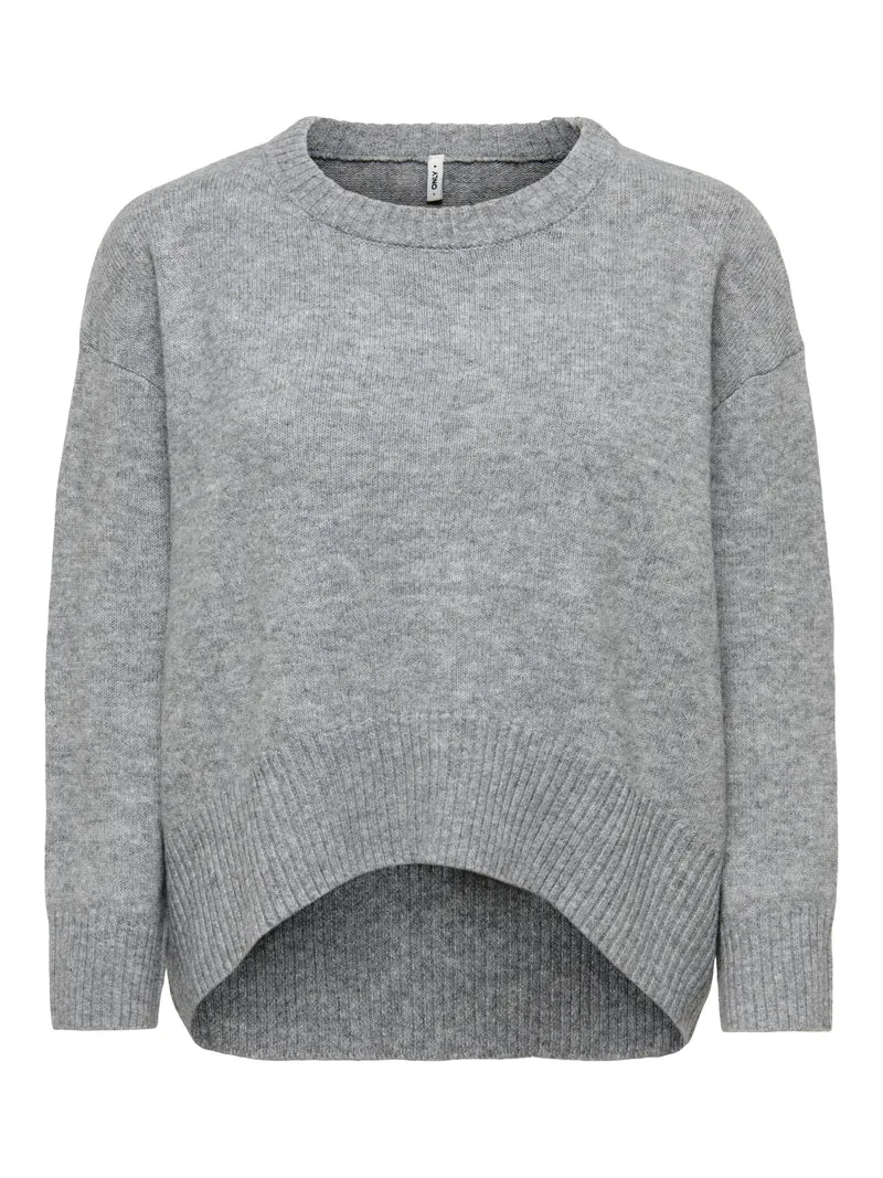 ONLALIVIA LS HIGH-LOW O-NECK NOOS K, Medium Grey Melange