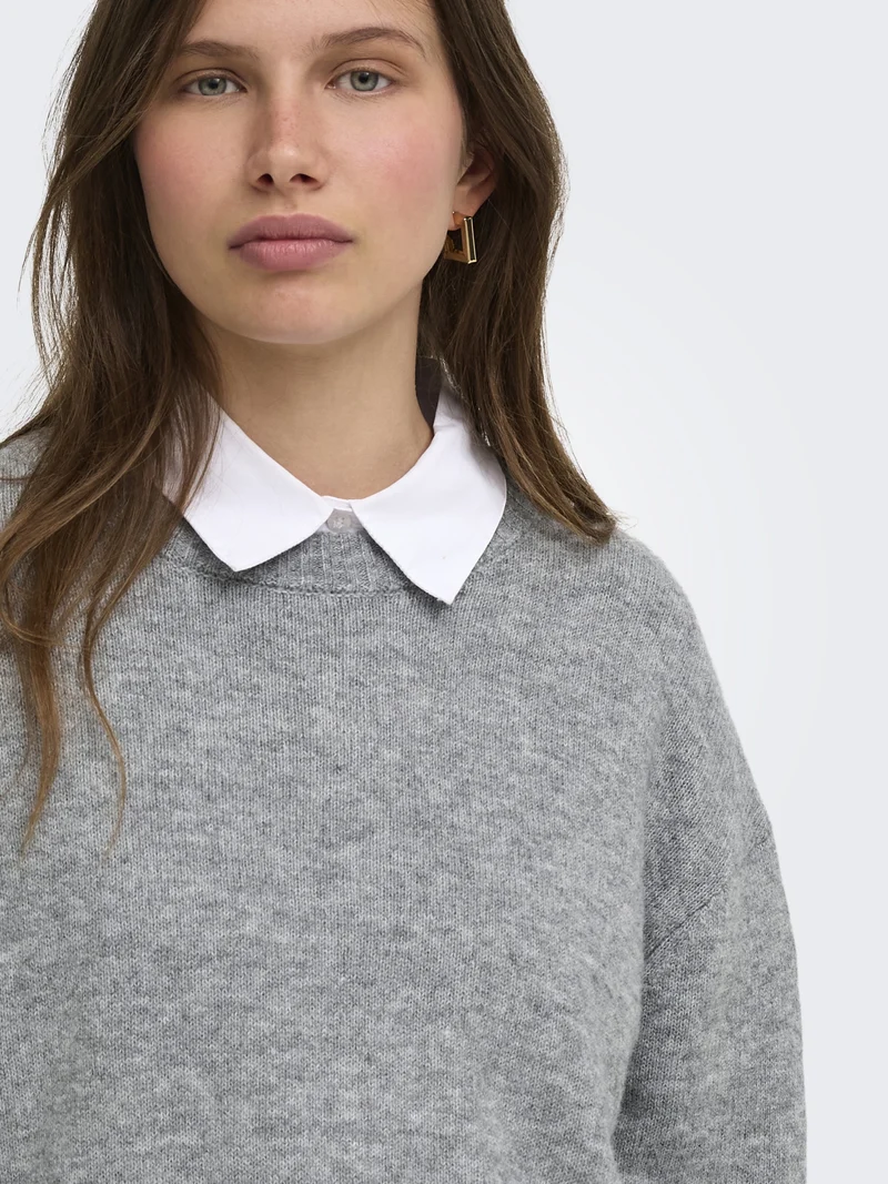 ONLALIVIA LS HIGH-LOW O-NECK NOOS K, Medium Grey Melange
