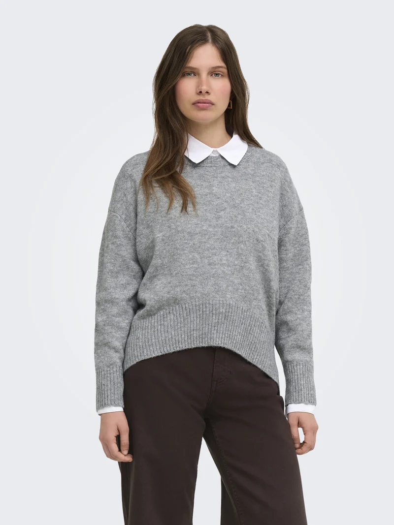 ONLALIVIA LS HIGH-LOW O-NECK NOOS K, Medium Grey Melange