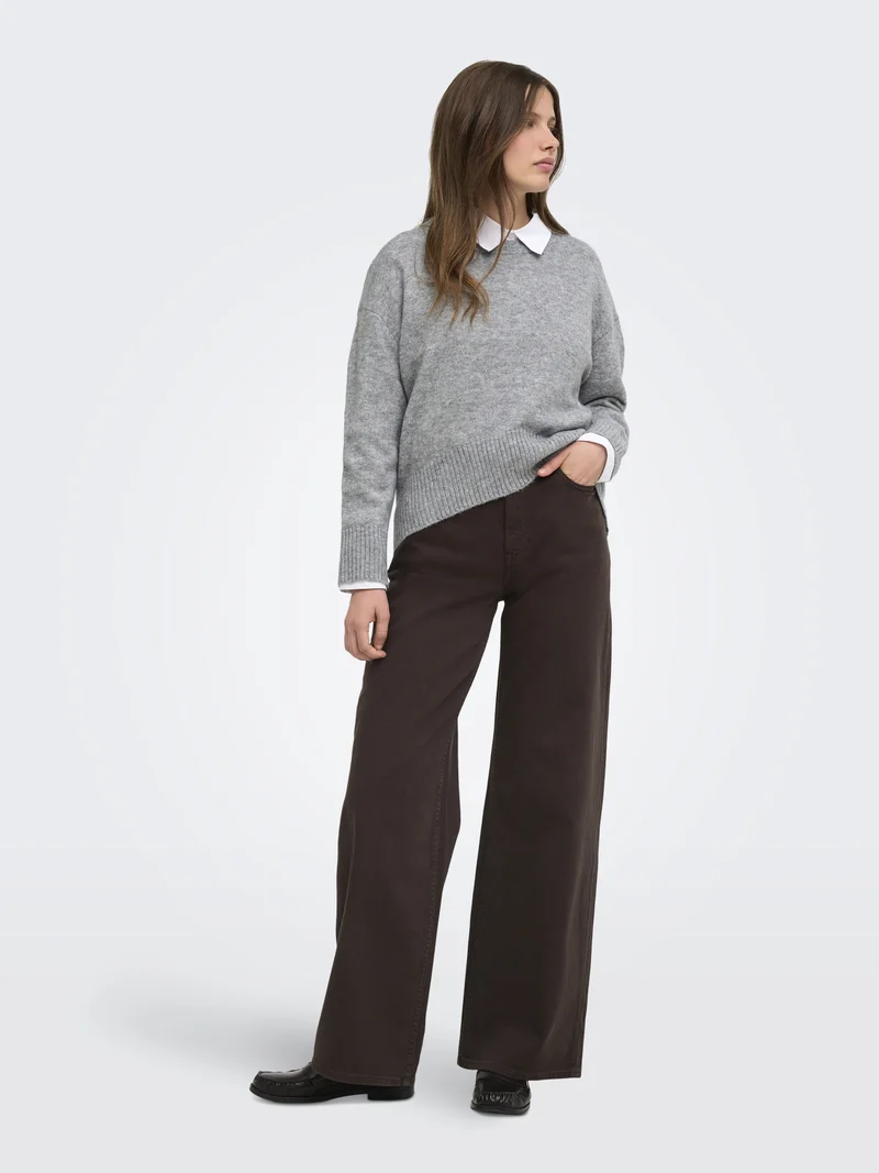 ONLALIVIA LS HIGH-LOW O-NECK NOOS K, Medium Grey Melange